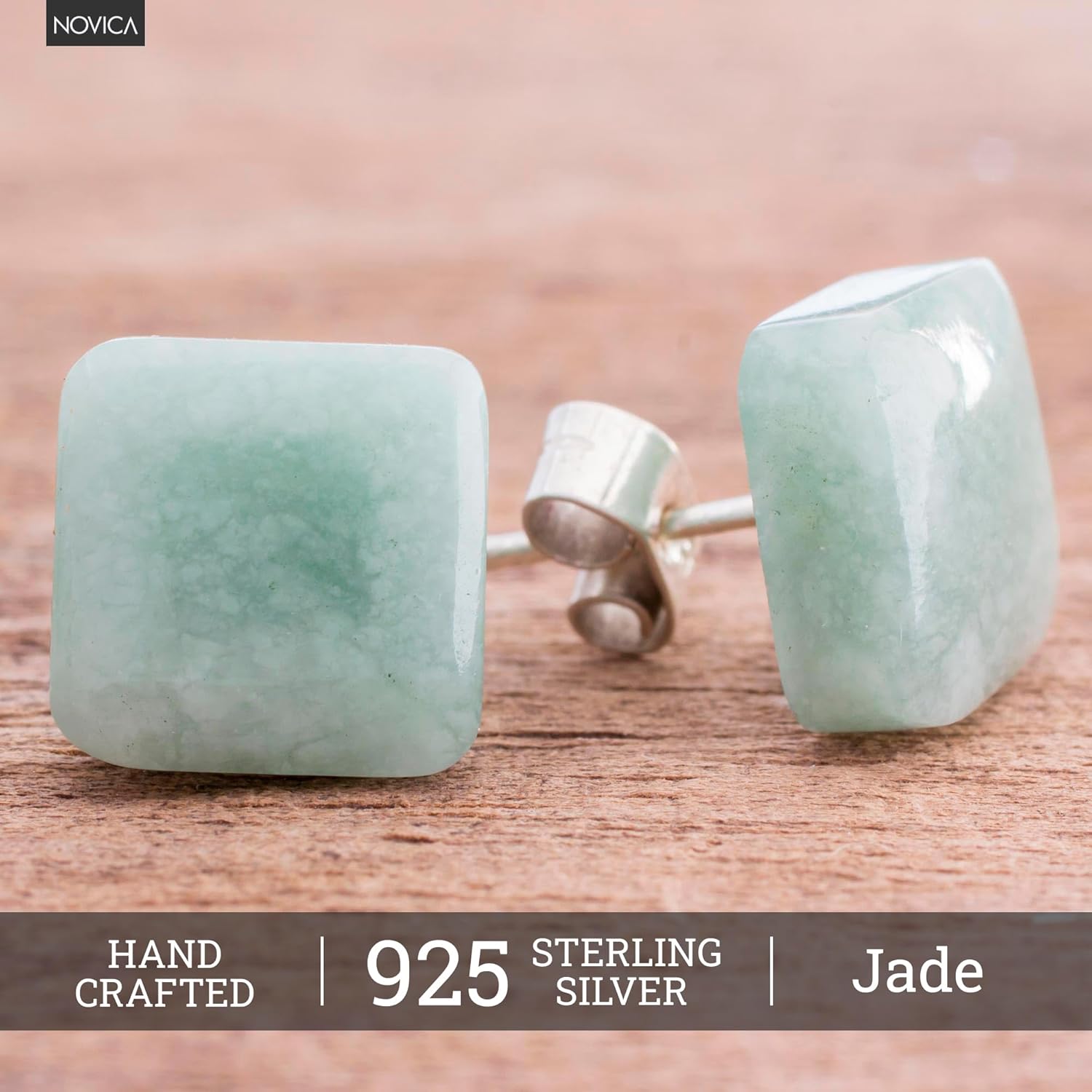 NOVICA Artisan Handmade Jade Stud Earrings Apple Green Square from Guatemala Sterling Silver [0.4 in L x 0.4 in W] ' Simply Luxurious' - Image 4