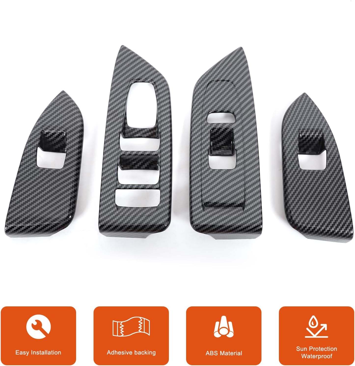Window Lift Switch Panel Cover Trim Compatible with Subaru Forester 2025,ABS Front Rear Door Window Lift Switch Panel Frame Trim Kits Interior Decoration Accessories 4PCS (Carbon Fiber Pattern)
