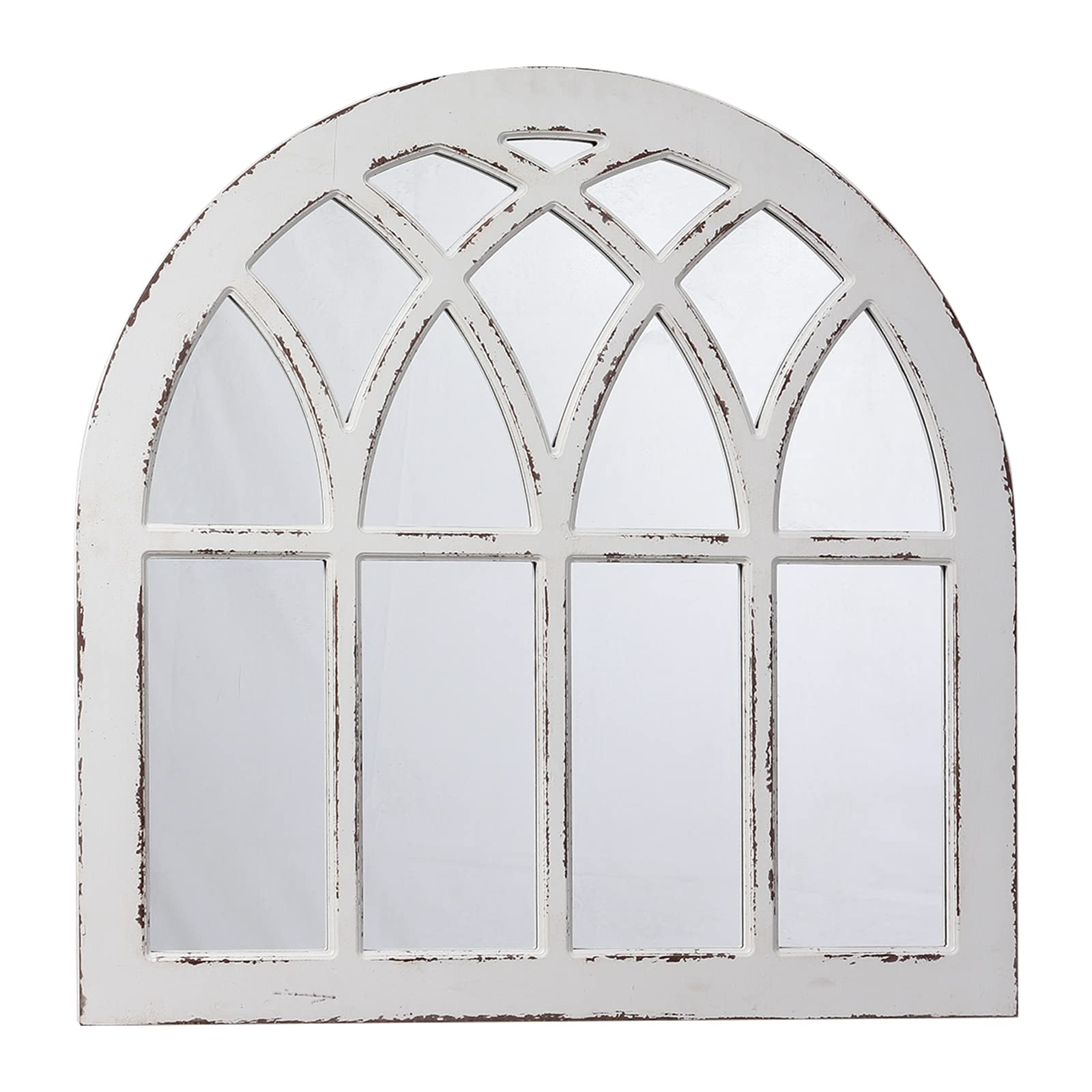 Buy SOFE Rustic Wood Windowpane Wall Mirror 32 inch, White Arched