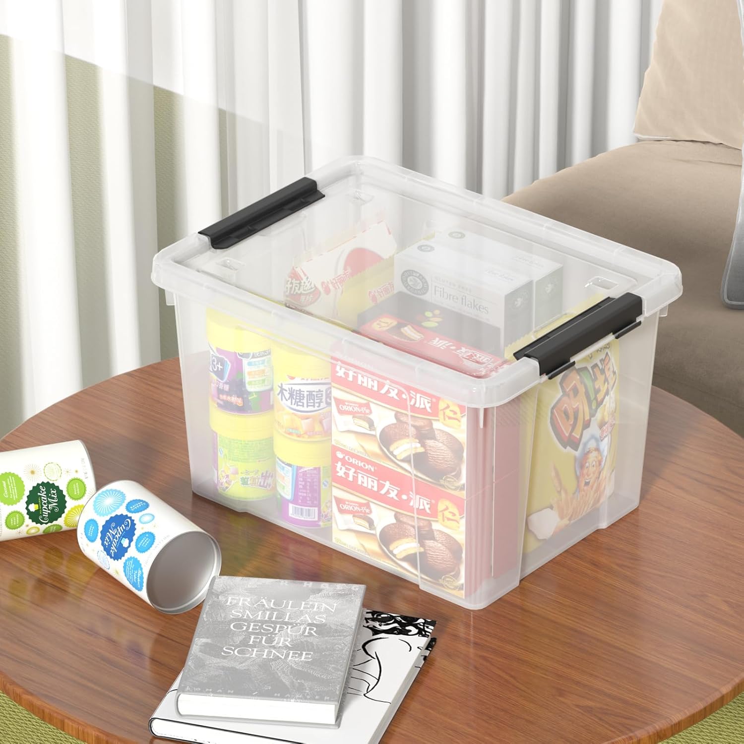 Sandmovie 6 Pack 22 Quart Clear Plastic Storage Bins with Wheels & Latching Lids - Stackable Organizer for Home, Dorm, Office & Pantry