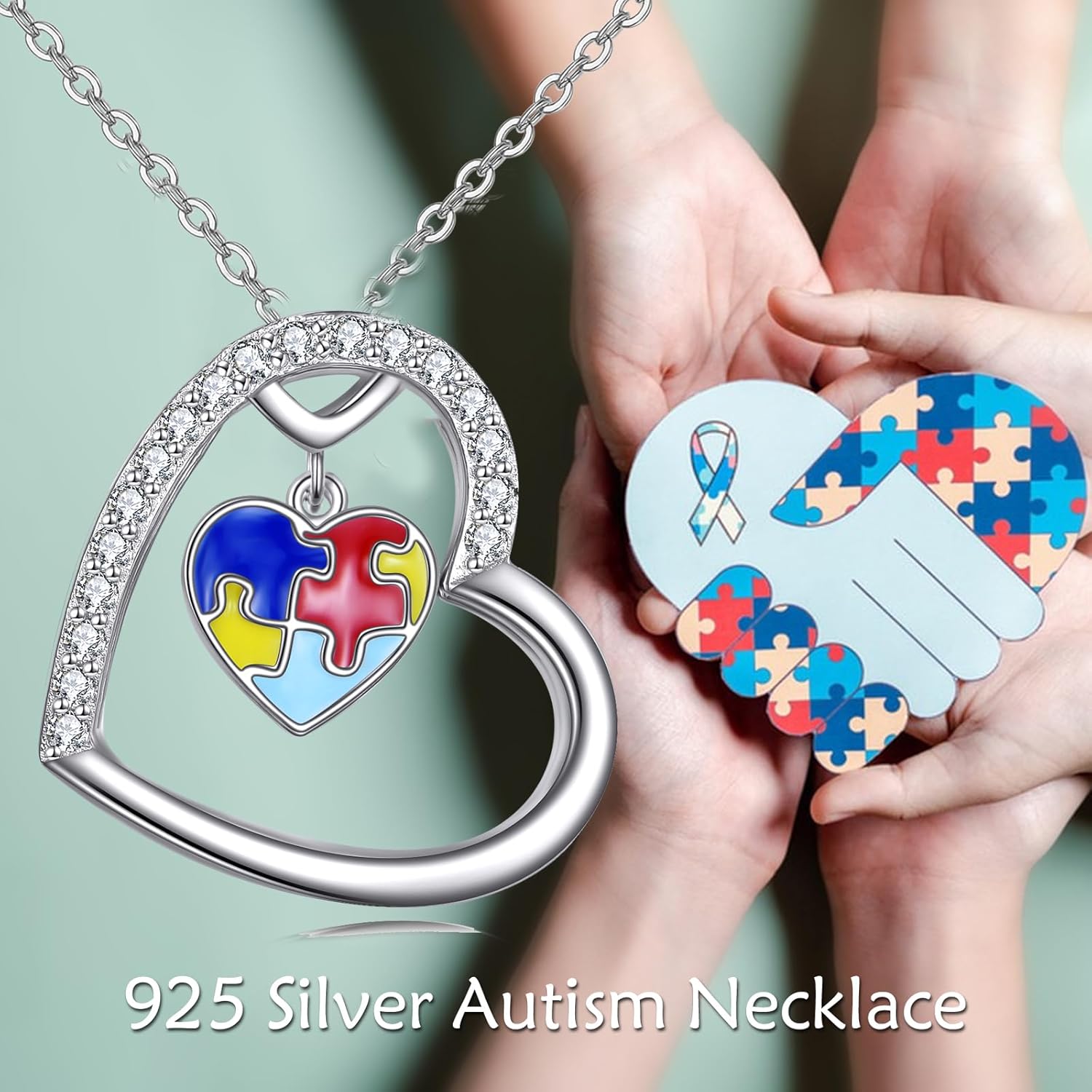 VONALA Autism Awareness Necklace for Women Heart Pendant Jewelry Gifts for Autistic Colorful Puzzle Piece Jewelry Gifts - Image 5
