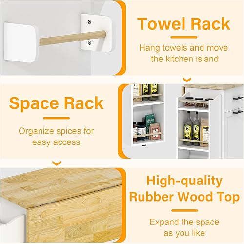 Miniatura 6 de Osfvolr Isla de cocina rodante con almacenamiento y toallero isla de cocina con hoja caída carros de isla de almacenamiento de cocina con estante de