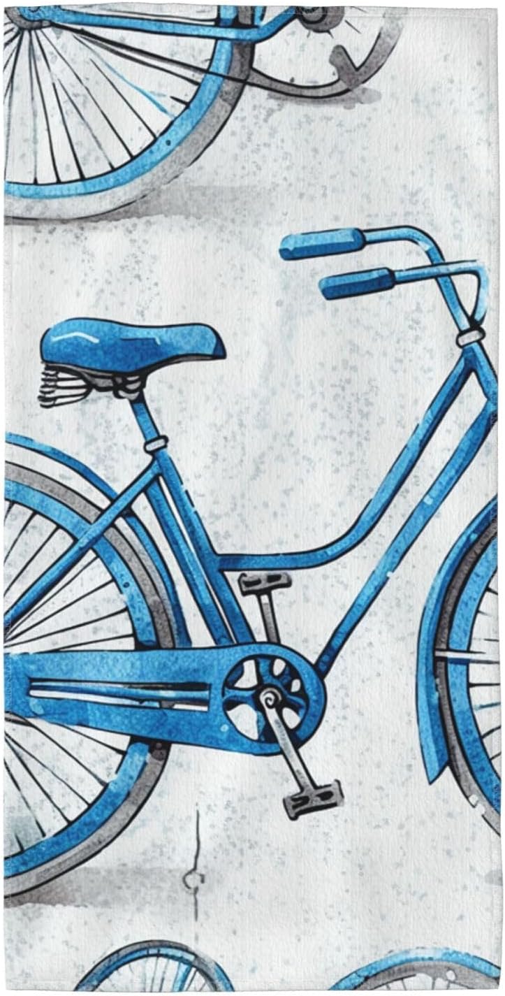 Blue Bicycle Bath Towels 12″x24″ Lightweight Microfiber Fingertip Hand Towels Wash Coths Quick Dry Absorbent Gym Towel Ultra Soft Beach Towel for Yoga, Hotel, Spa, Travel