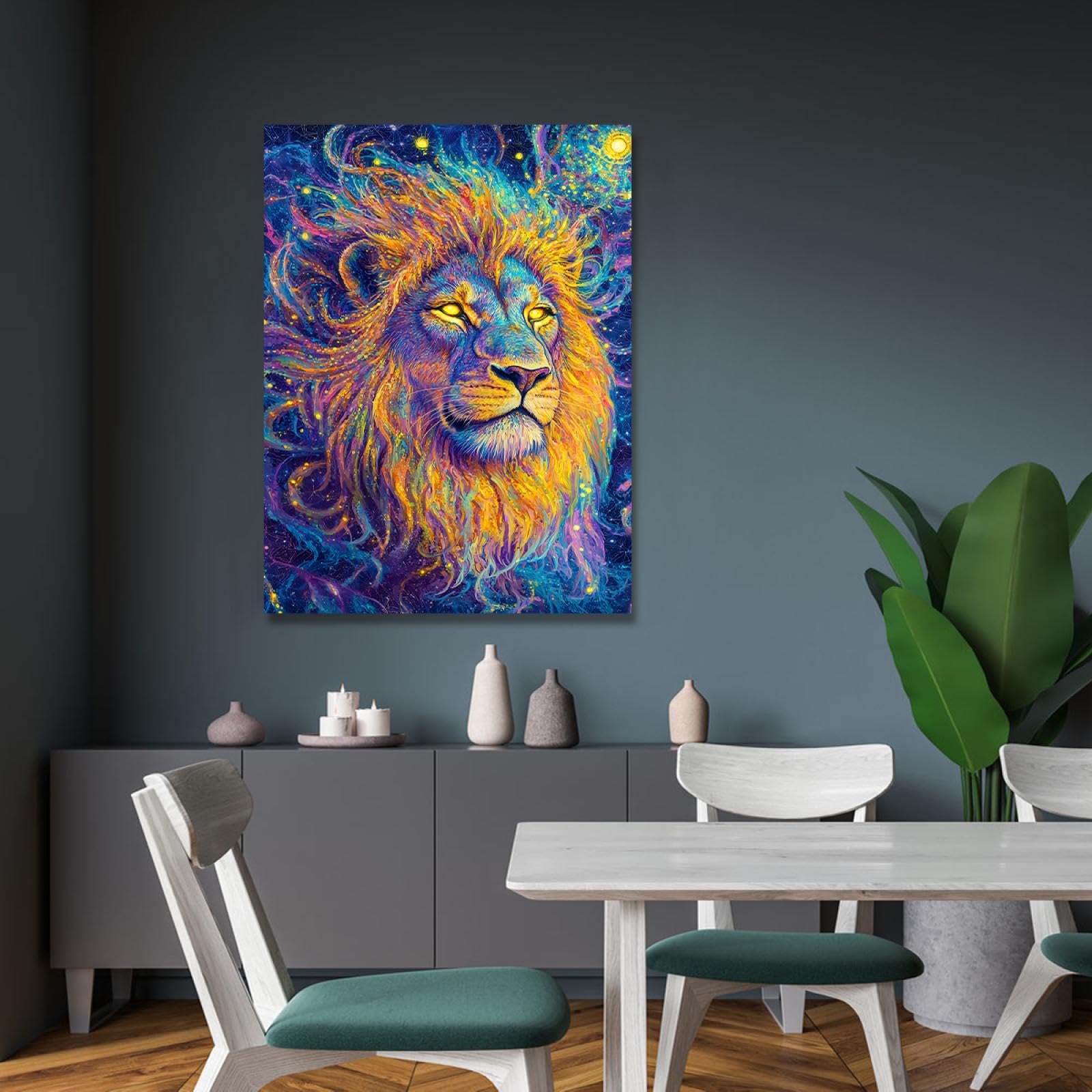 UIRINGART Neuheit abstrakte Löwe Malerei wilde Tiere Leinwanddruck Wandkunst mutige und bunte Poster Kunstwerk für Büro Zuhause Wanddekoration 80x120cm Innenrahmen