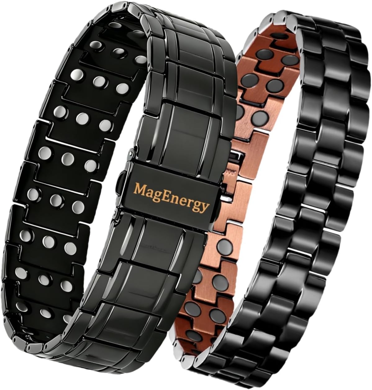 MagEnergy Copper Magnetic Bracelets for Men Bundle, 3X Strength & Double-Row Magnets, 99.99% & 99.9% Pure Copper Jewelry Gift, Adjustable Fit with Sizing Tool Included