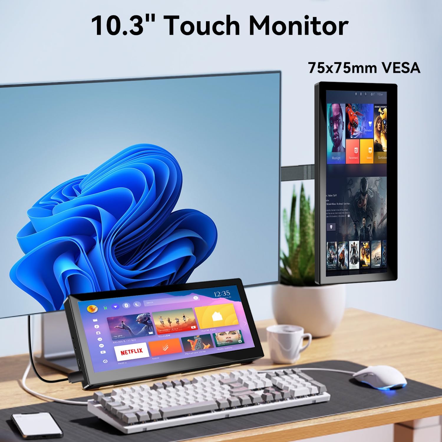 10.3'' Small Touchscreen Monitor, 400cd/m², VESA, IPS Stretched Bar LCD Mini Travel Touch Display 1920 * 720 HDMI USBC, Portable Touch Screen for Laptop Computer Windows Aida64 GPU CPU RAM Monitoring - Image 8