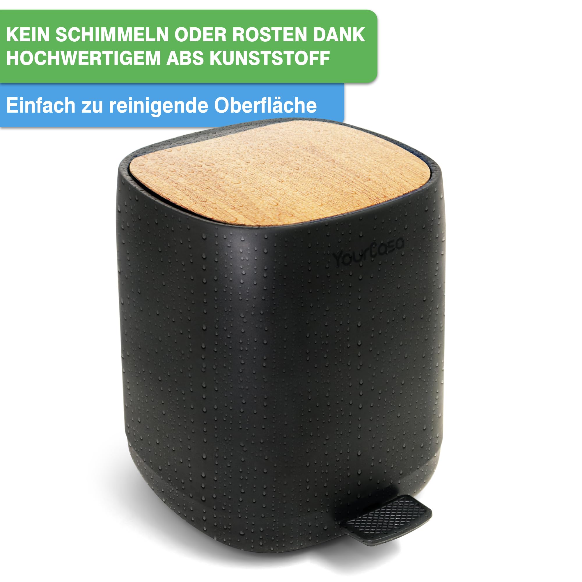 YourCasa Mülleimer Bad [5L] - 30% weniger Plastik - Badeimer - Kosmetikeimer Badezimmer Klein - Badmülleimer mit Deckel und Softclose – Abfalleimer Toilette WC - herausnehmbaren Inneneimer (Schwarz)