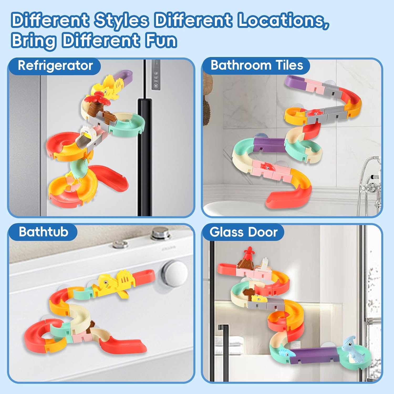 72 PCs Dinosaur Bath Toys for Kids Ages 4-8, Bathtub Water Slide Toys for Toddlers, DIY Building Set with Rubber Dino Bath Toys for Birthday Gifts