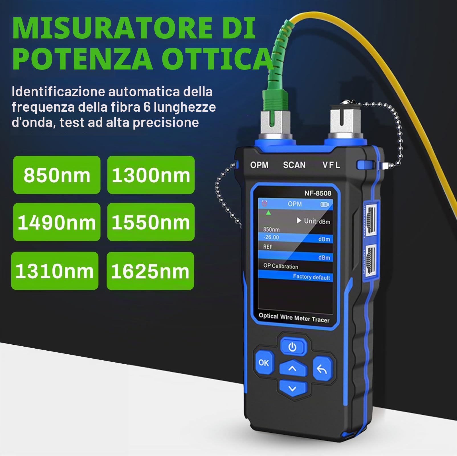Tester di rete LAN CAT5 CAT6 RJ11 RJ45 con misuratore di potenza ottico e tracciamento cavi