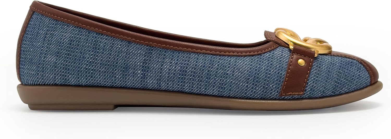 Aerosoles Women's Big Bet Ballet Flat, Denim/Tan, 10W