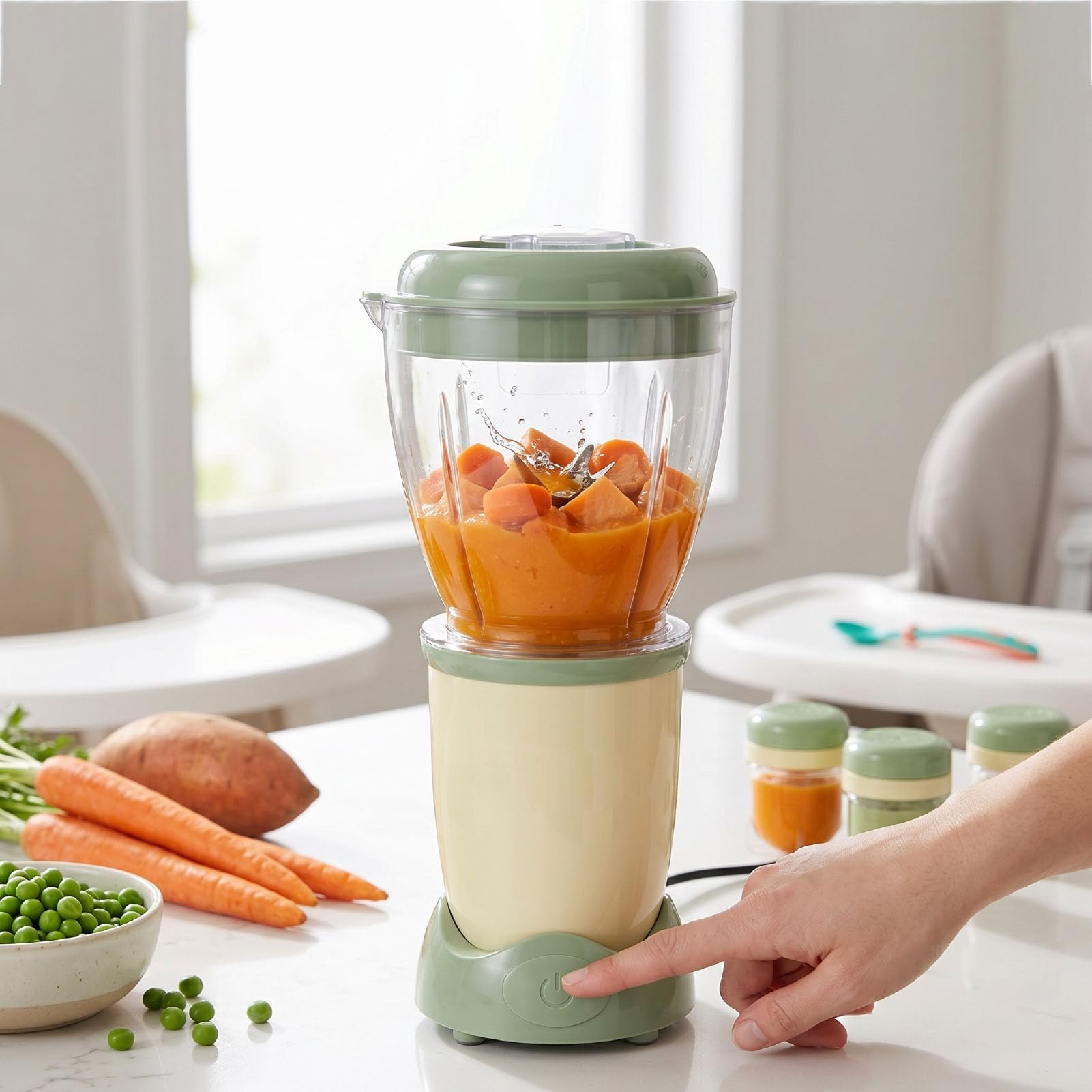 Ensemble de Préparation de Nourriture pour bébé, Mélangeur de Purée Multifonctionnel 10000 Tr/min, Robot Culinaire avec Récipients pour Fruits, Légumes et Viandes (Prise UE 220V)