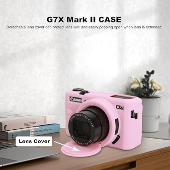 G7X Mark II Case,Soft Silicone Protective Case Ultra-Thin Lightweight for Canon PowerShot G7X Mark II Camera with Removable Lens Cover (Pink)