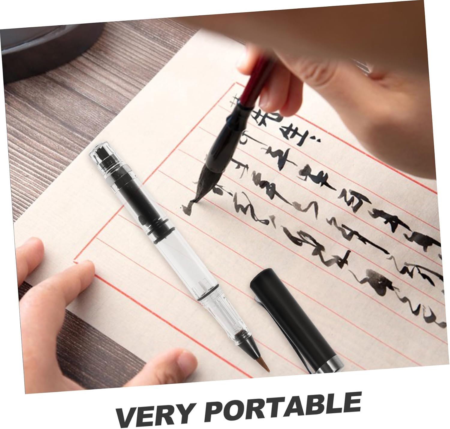 3pcs Piston-filled Calligraphy Brush Pens with Flexible Tips for Watercolor Painting and Chinese Brush Writing, Black, Refillable Art Drawing Tools for Artists and Calligraphy