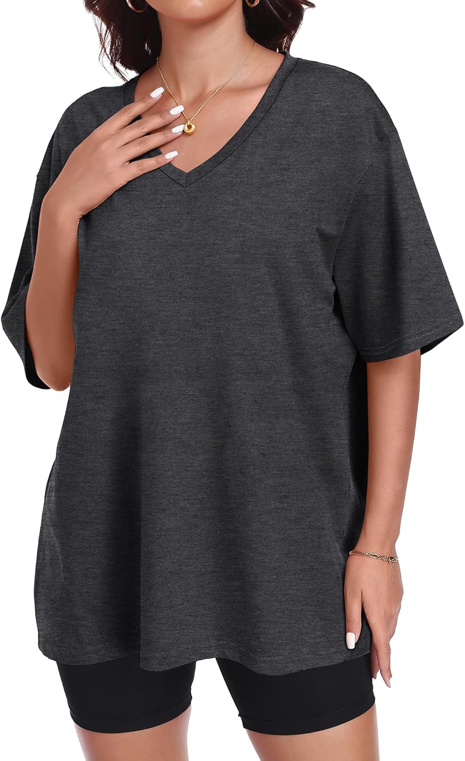 ADOREJOY Oversized Tshirts for Women V Neck Summer Graphic Tees Casual Short Sleeve Loose Tops - Image 5