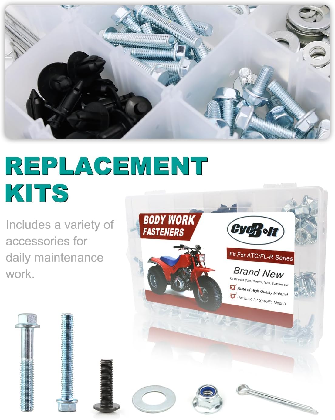 330 PCS ATV Body Bolts Kit Fit for ATC70 ATC350 ATC90 ATC185 ATC110 ATC250 ATC125 ATC200 FL250R FL400R FL350R Body Work Screw Bolt Screws Fasteners Set