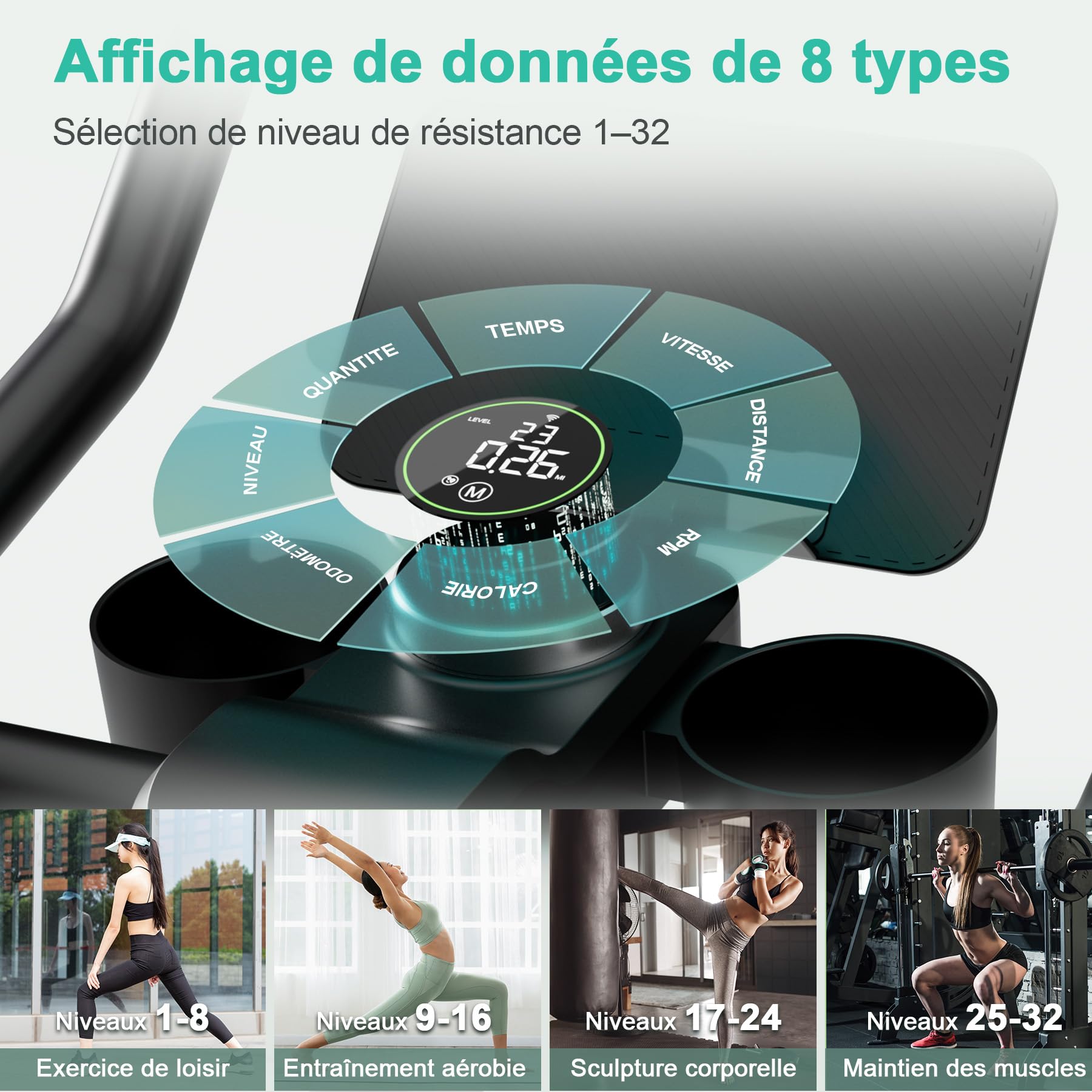 Vélo d'Appartement 32 Niveaux de Résistance avec APP, Charge Maximale 136 kg