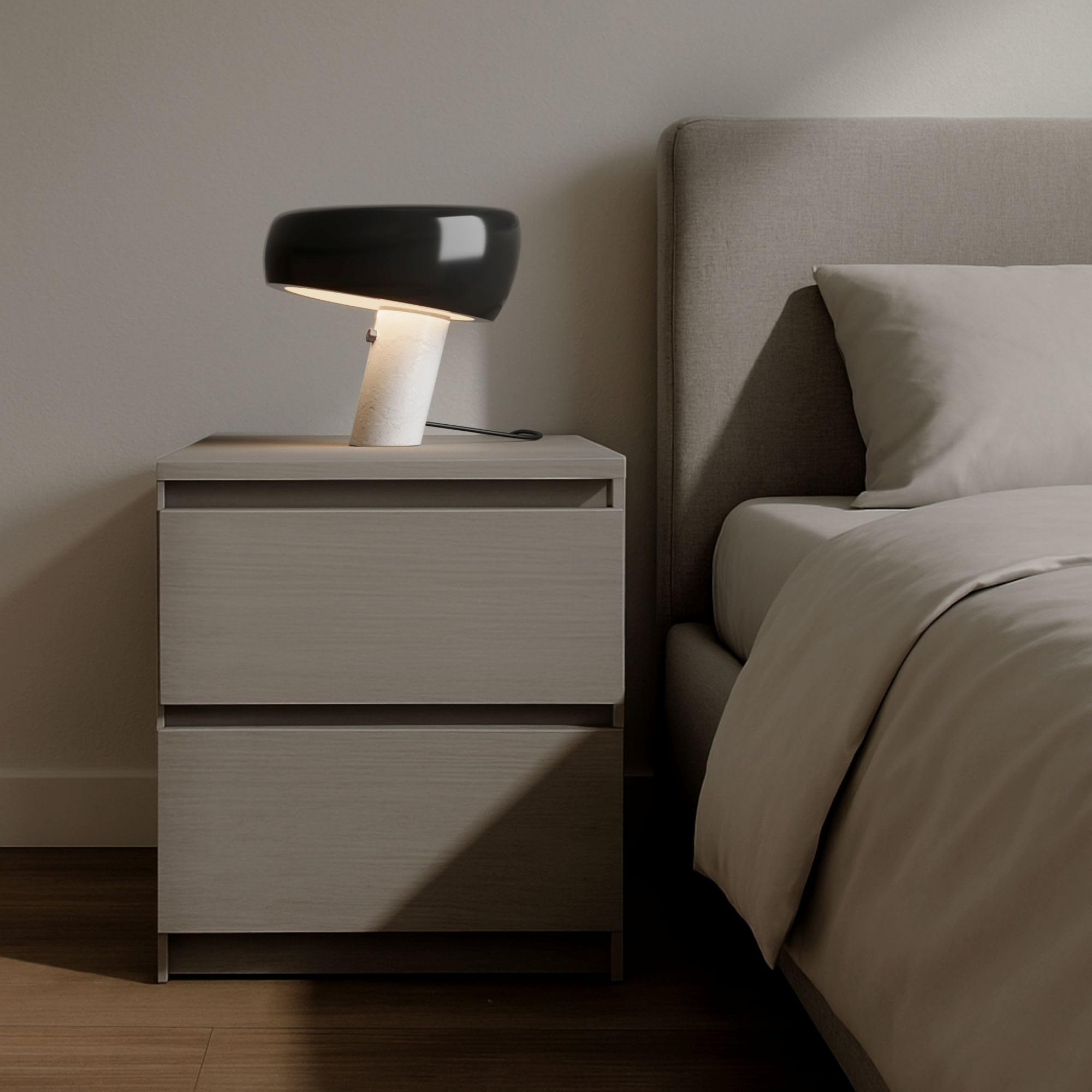 BARCELONA LED Lámpara de Mesa Moderna Negra con Base de Mármol Blanco, Diseño Clásico y Lujoso para Escritorio, Mesita de Noche o Sala, Estilo Retro y Elegante Pequeña Luz Directa E27, 28cm
