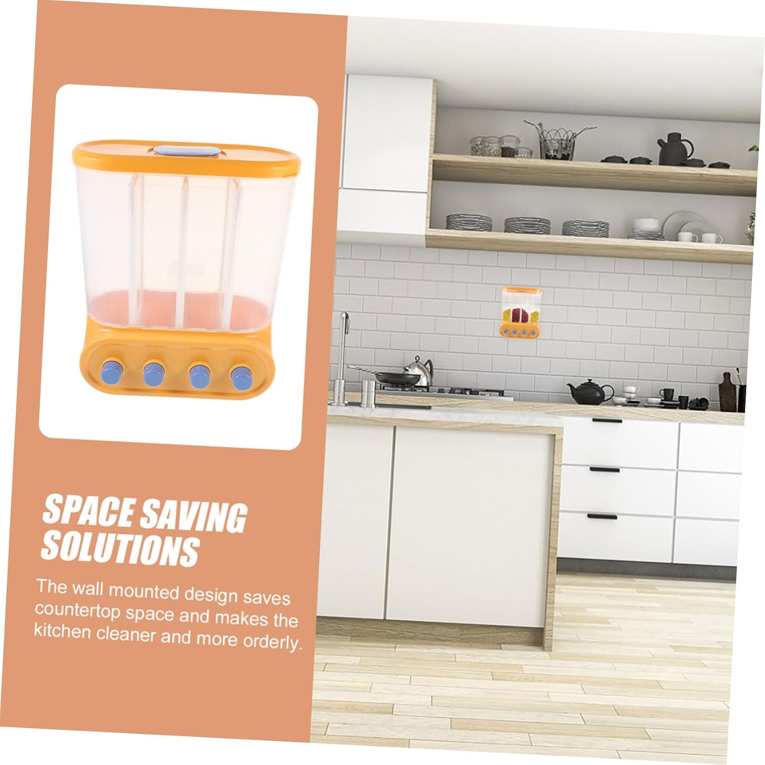 4sets Wall-mounted Reusable Grain Storage Container Cereal Dispenser Dividers Easy Installation Space-saving Sealed Design for Freshness Food-grade Material for Safe Use