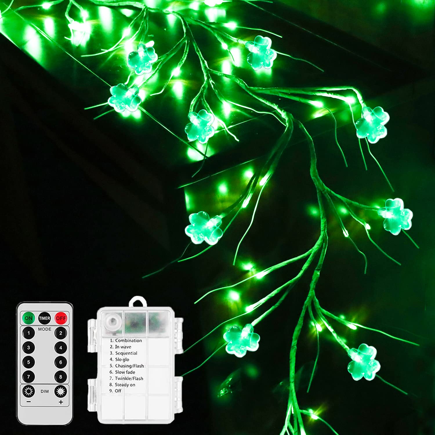 45LED St Patricks Day Garland Lights for St Patricks Day Decorations, 8 Modes Shamrock St Patricks Day Lights Battery Operated Shamrock Lights St Patricks Decor for The Home Wall Door Table Mantel of 2 