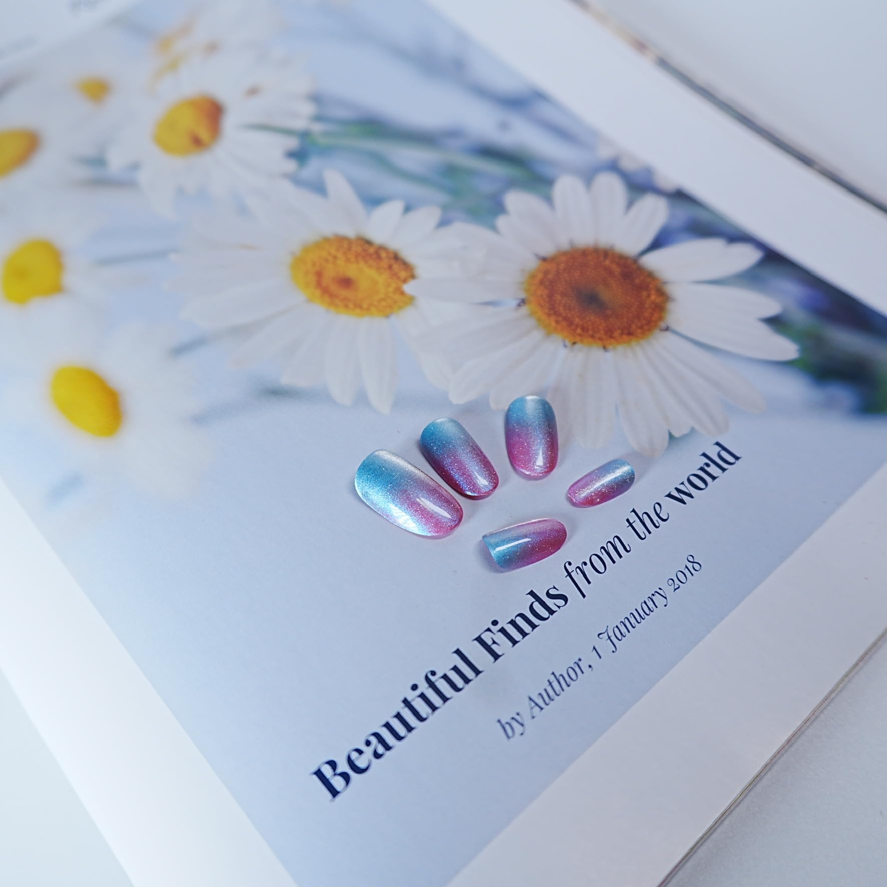 Aurora gradient blue and pink oval press-on nails 24pcs 12 size false nails