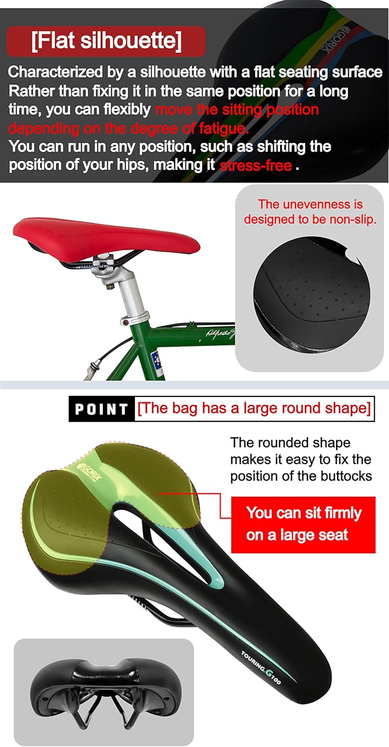 GORIX Bike Saddle Seat Comfortable Cushion with Rail Mountain Road Bicycle for Men and Women (GX-C19)