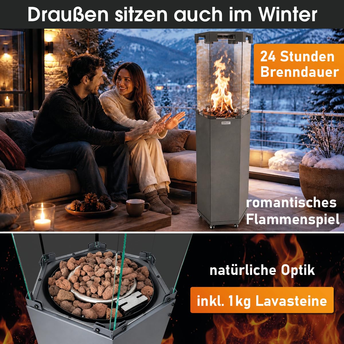 BRAST Gasheizer Gasheizstrahler FLAME | 2-stufige Heizleistung 4 oder 8 kW