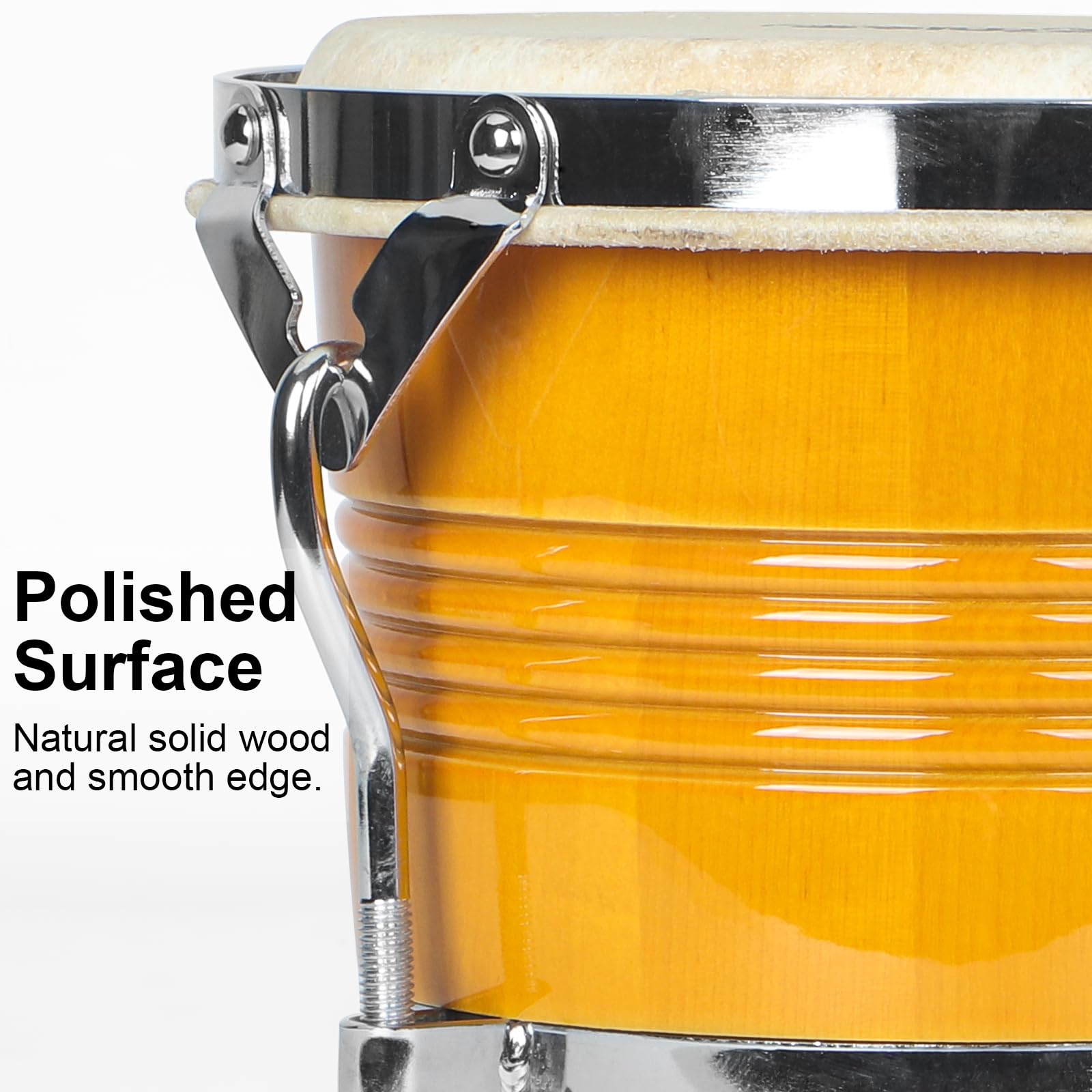 Bongo Drums 6.5” and 7.5” Wood Percussion Instrument yellow