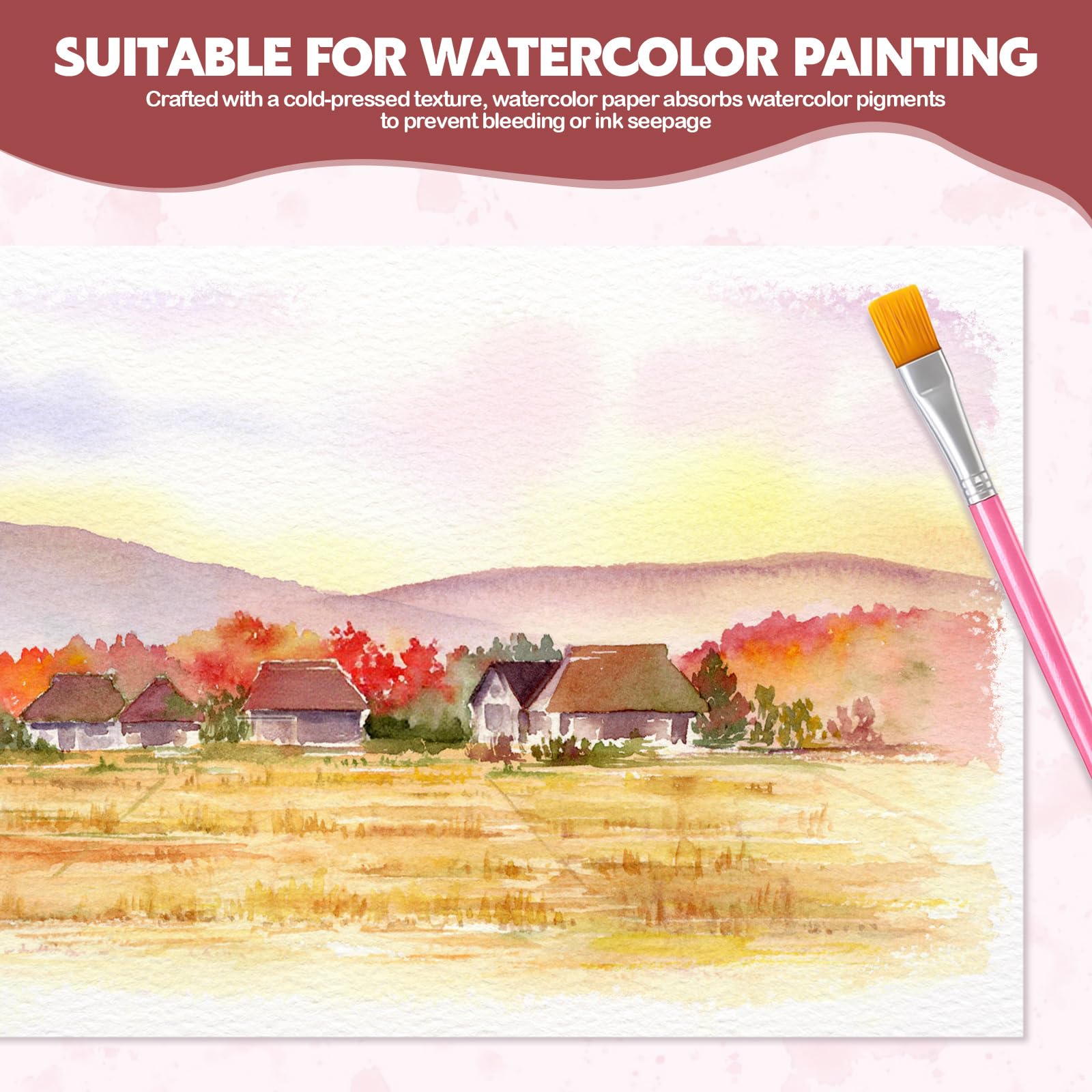 Aquarellpapierblock mit 2 Aquarellpinseln, 22,9 x 30,5 cm, 300 g/m² Wasserfarbenpapier, kaltgepresst, reißbar, Aquarell-Skizzenbuch zum Malen, 30 Blatt