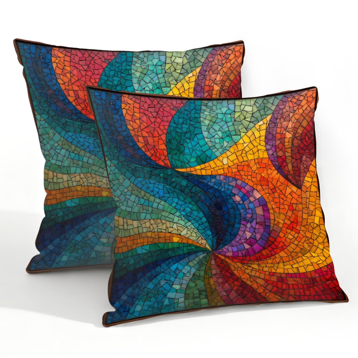 Outdoor Pillow Covers Waterproof Pillowcases 22x22in Set of 2 Abstract Stained Glass Mosaic Decorative Throw Cushion Case for Couch Sofa Garden Patio Furniture