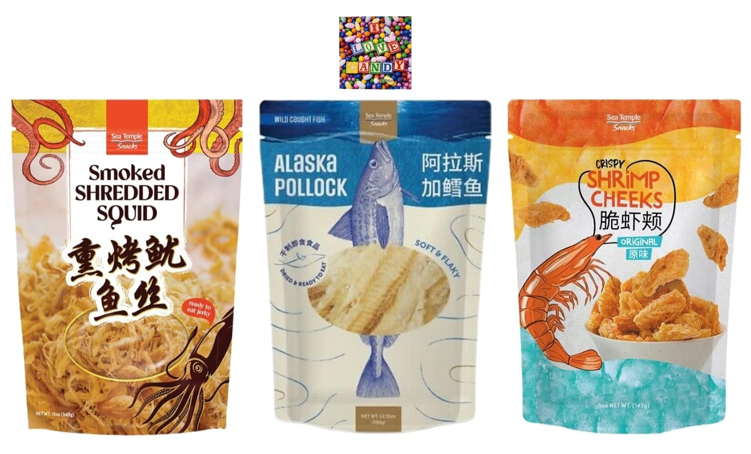 Dried Seafood Sea Temple Snacks Bundle Includes Smoked
