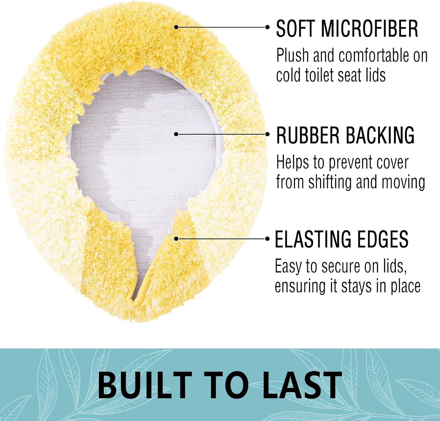 Arotive Soft Microfiber Bathroom Toilet Lid Cover, Machine Washable Seat Covers, 17.5 x 15, Stays in Place Rubber Backing, Fits Most Round, Elongated and Oblong Lids, Accessories Decor, Yellow