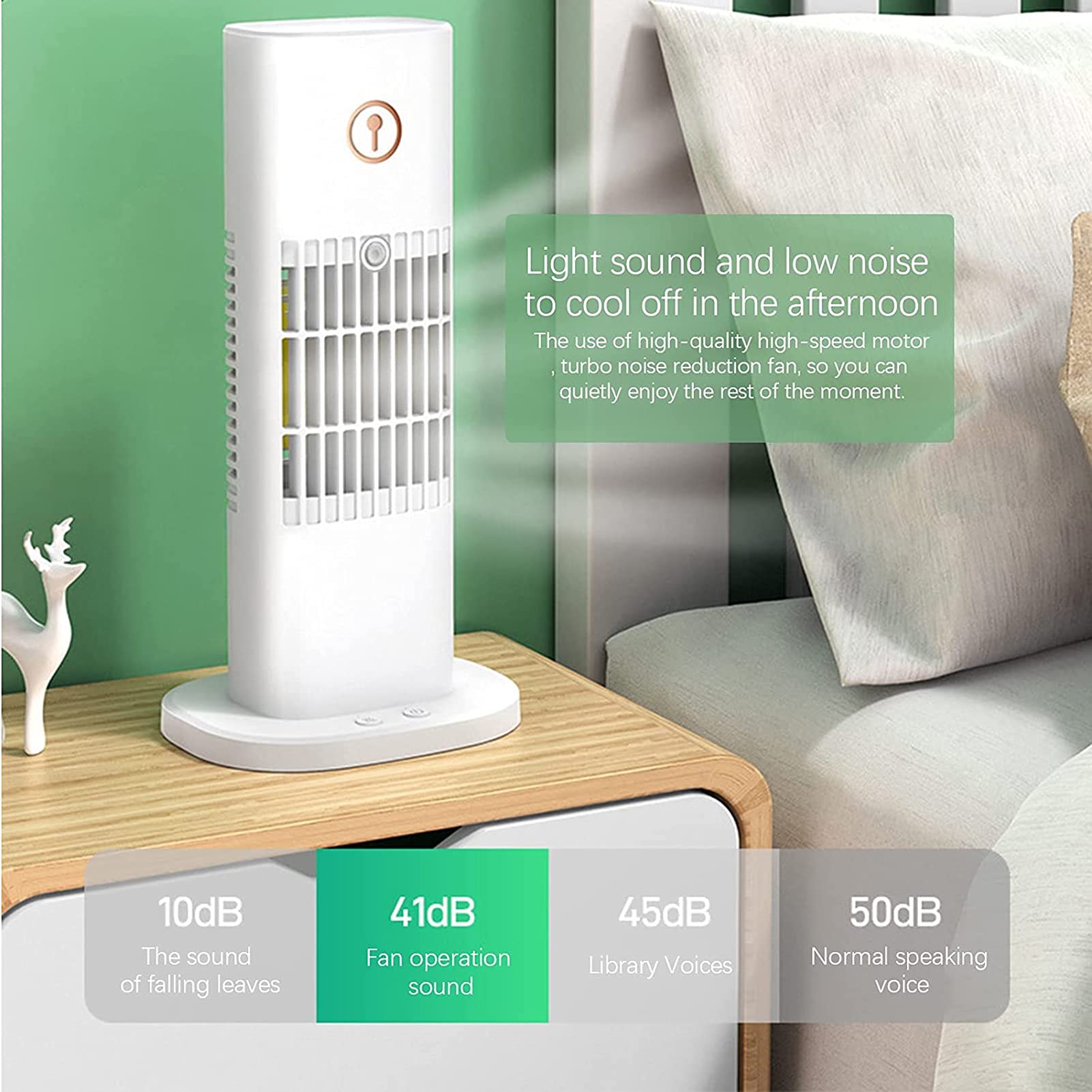 Mini Ventilatore per Aria Condizionata, Ventilatore a Torre, Ventilatore Portatile USB Ricaricabile, con Serbatoio dell'Acqua di Grande capacità da 300 ml, Tre Marce di Sensazione di Vento