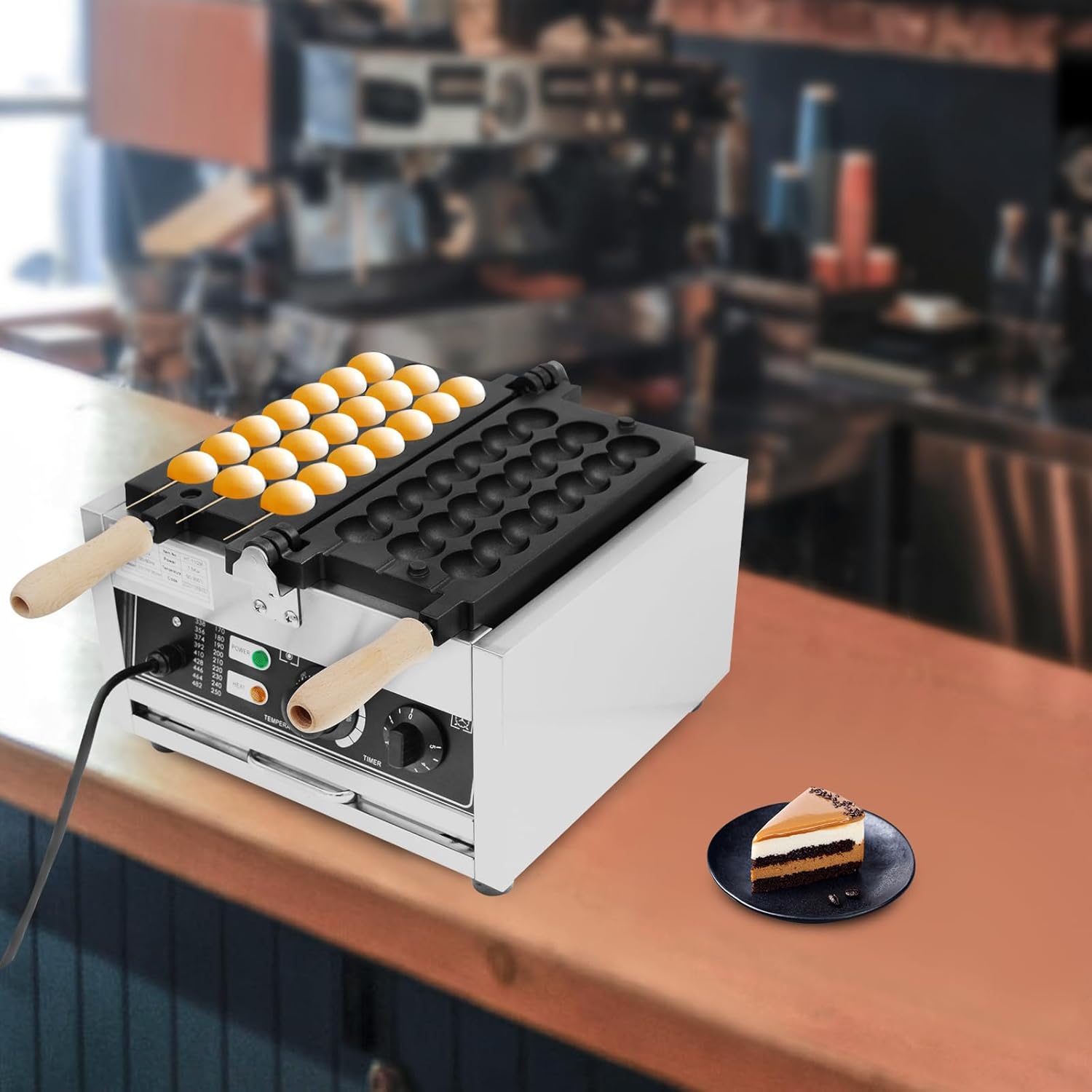 Commercial Waffle Maker, 1500W Donut Ball Nonstick Baker Machine, 6-Grid Teflon Non Stick Pan Stainless Steel 180° Rotating Tray for Restaurant, Snack Bar, Street Stall