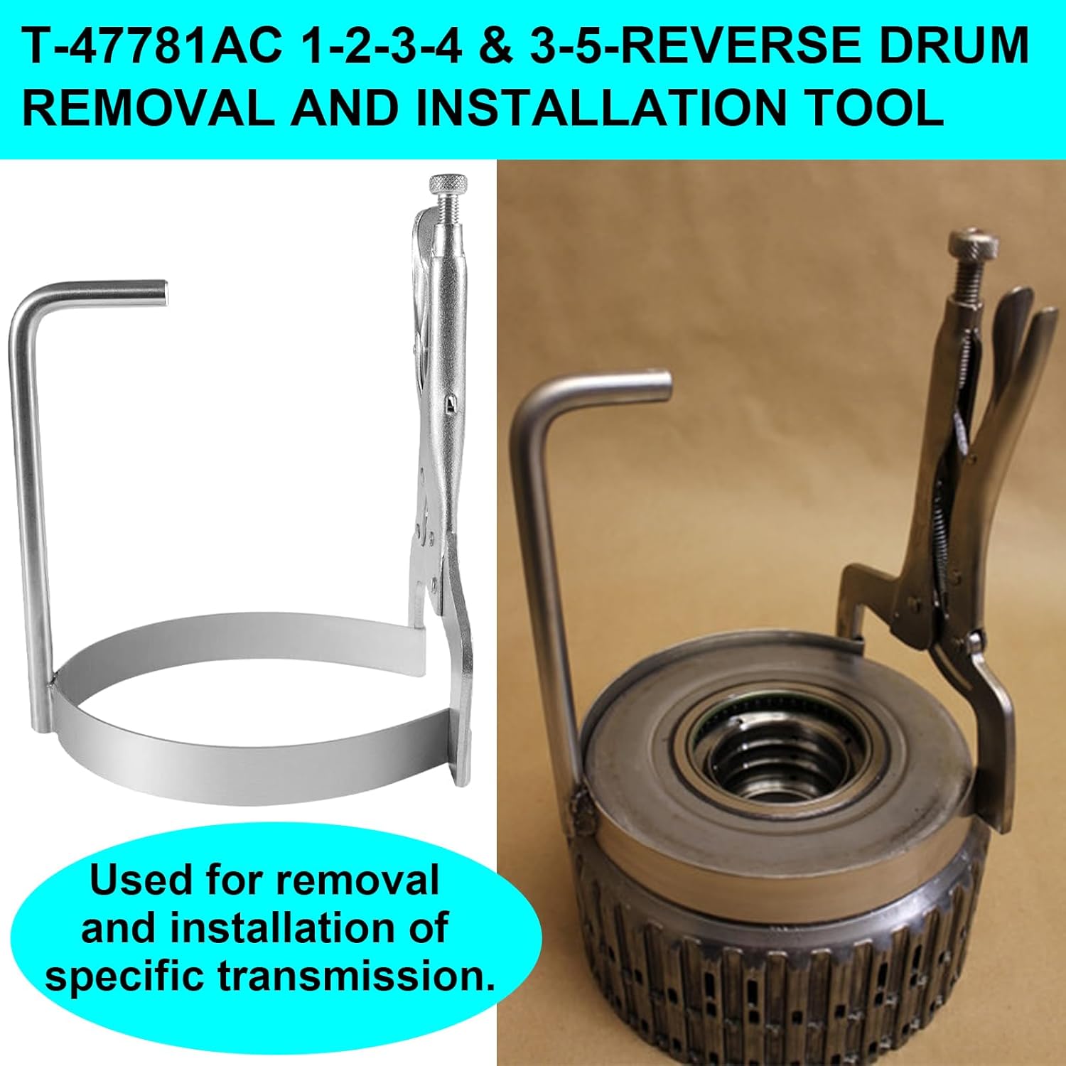 T-47781AC 1-2-3-4 & 3-5-Reverse Drum Removal and Installation Tool Heavy Duty Transmission Drum Clamp Suitable for 6L50E, 6L80E and 6L90E Transmissions