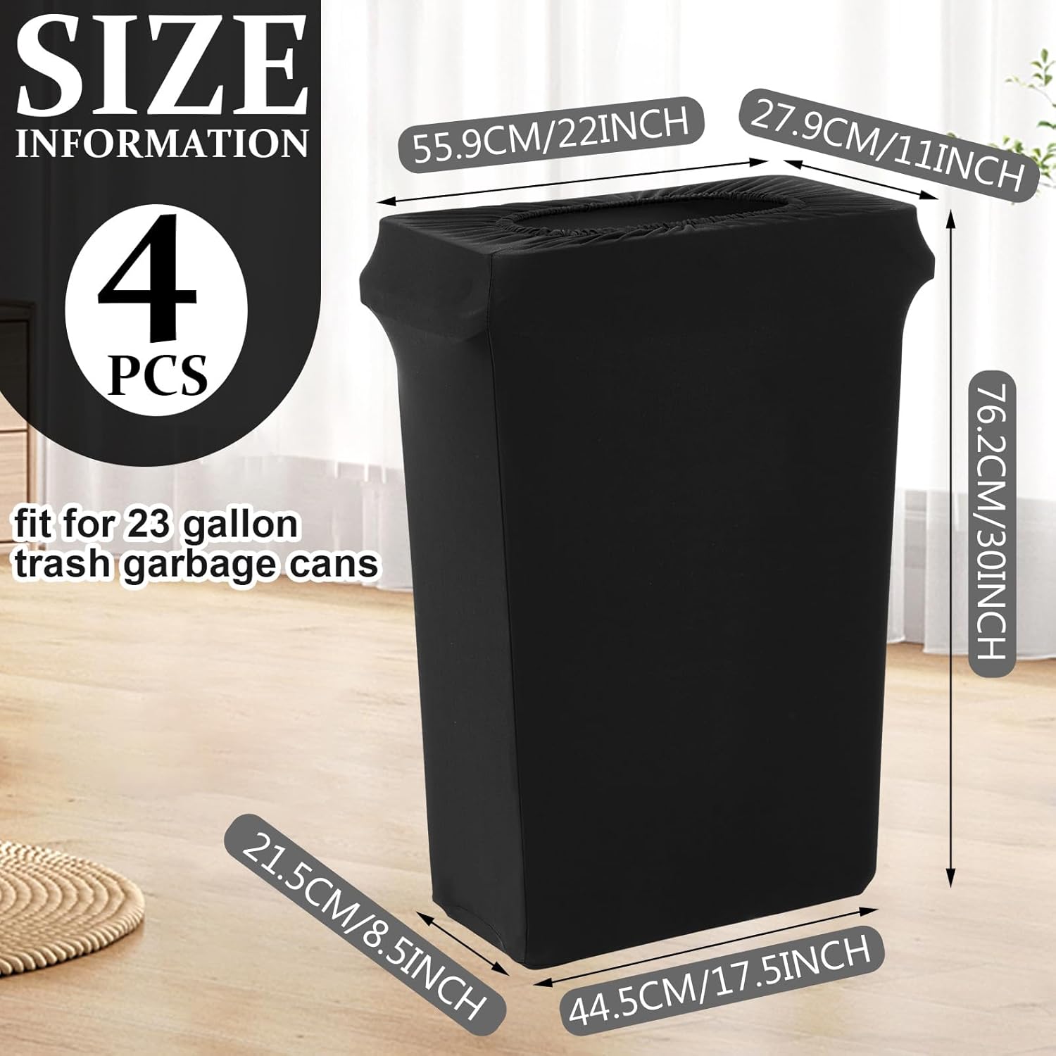 Windyun 4 Pcs 23 Gallon Spandex Stretchable Trash Can Cover Wedding Party Fundraiser Decorations for Home Garden (Not Include Trash Can) (Black)