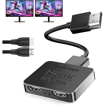 avedio links 4K HDMI Splitter, 1 Input, 2 Outputs, 2 Devices Simultaneous Output, HDMI, Dual Splitter, Supports HDCP1.4, 3D Splitter, Duplicate/Mirror Only, ABB Capable, ABC Capable, 4.9 ft 1.2 m
