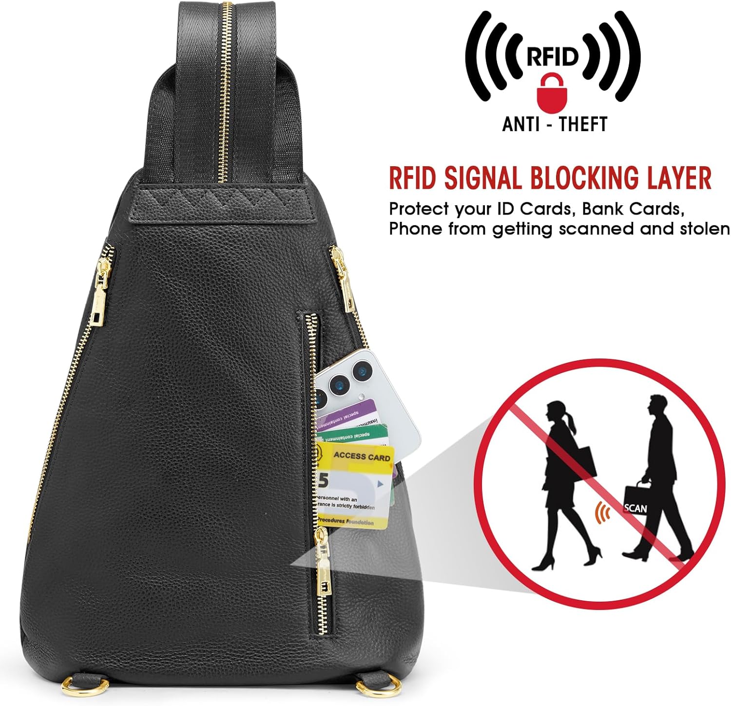 Kattee Sling Bag for Women Crossbody Fanny Packs Chest Bag Top Grain Leather Daypack Backpack RFID Blocking Travel | Top Grain Leather, RFID Blocking, Travel - Image 6