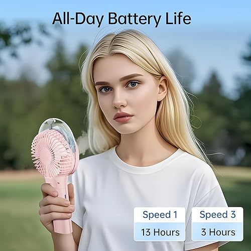 Miniatura 3 de PANERGY Ventilador de niebla de mano – Funciona con batería recargable, ventilador personal de mano con rociador de niebla, ventiladores de mano