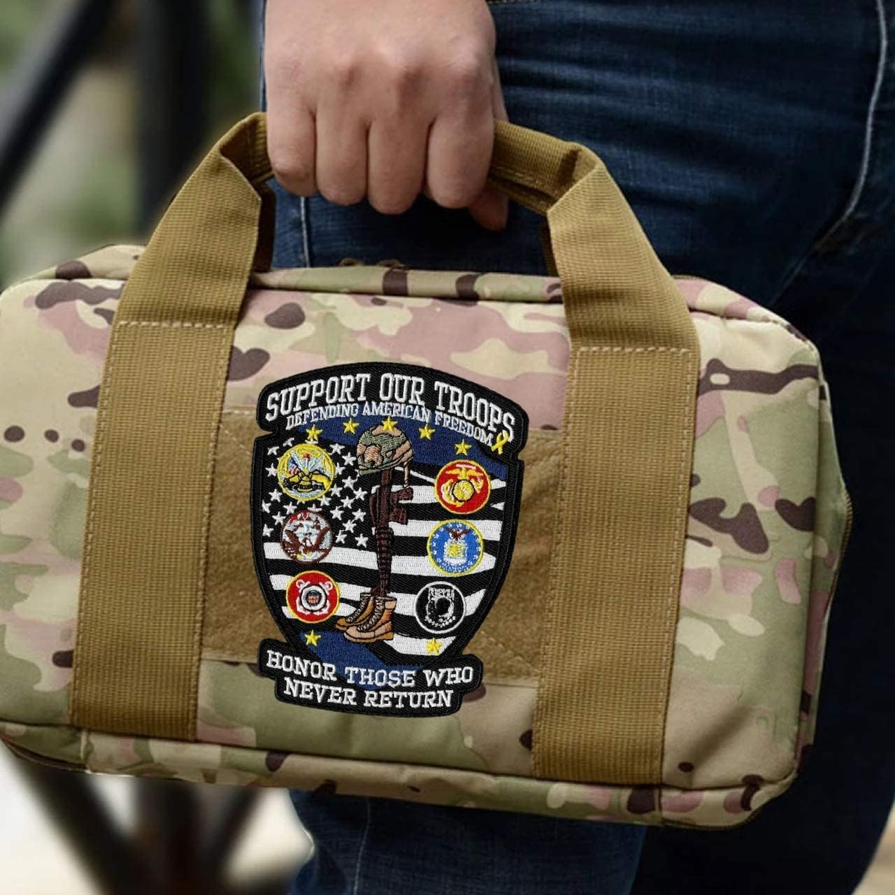 Support Our Troops Patch 5" | Fallen Heroes Tribute Pow Mia US Military Patriotic American | Army Marines Navy Air-Force Embroidered Iron On | Small - by Nixon Thread Co.