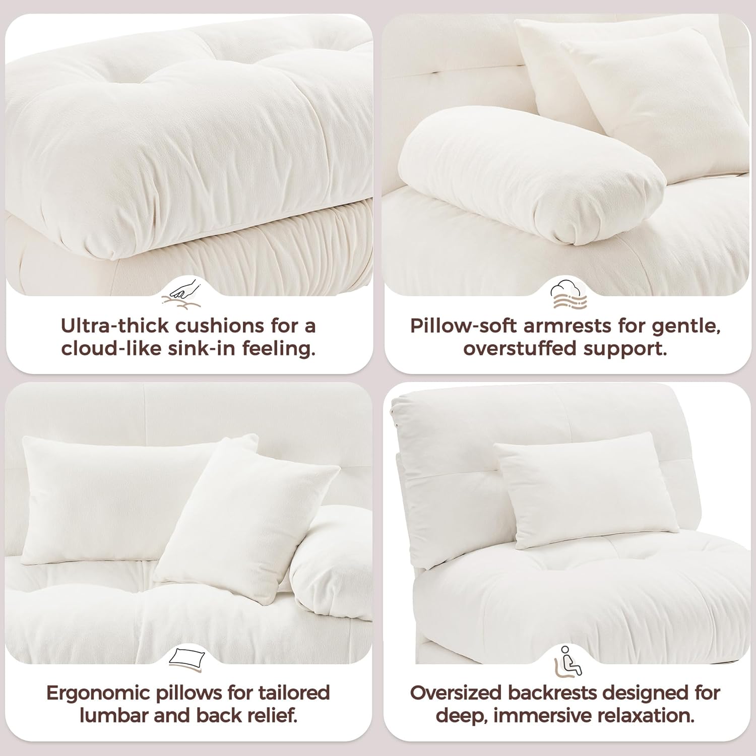 94" Modular Sectional Sofa Cloud Couch with Ottoman, Pink Chenille Oversized Loveseat, Deep Seat Tufted Plush Sectional Couches for Living Room & Apartment (White)