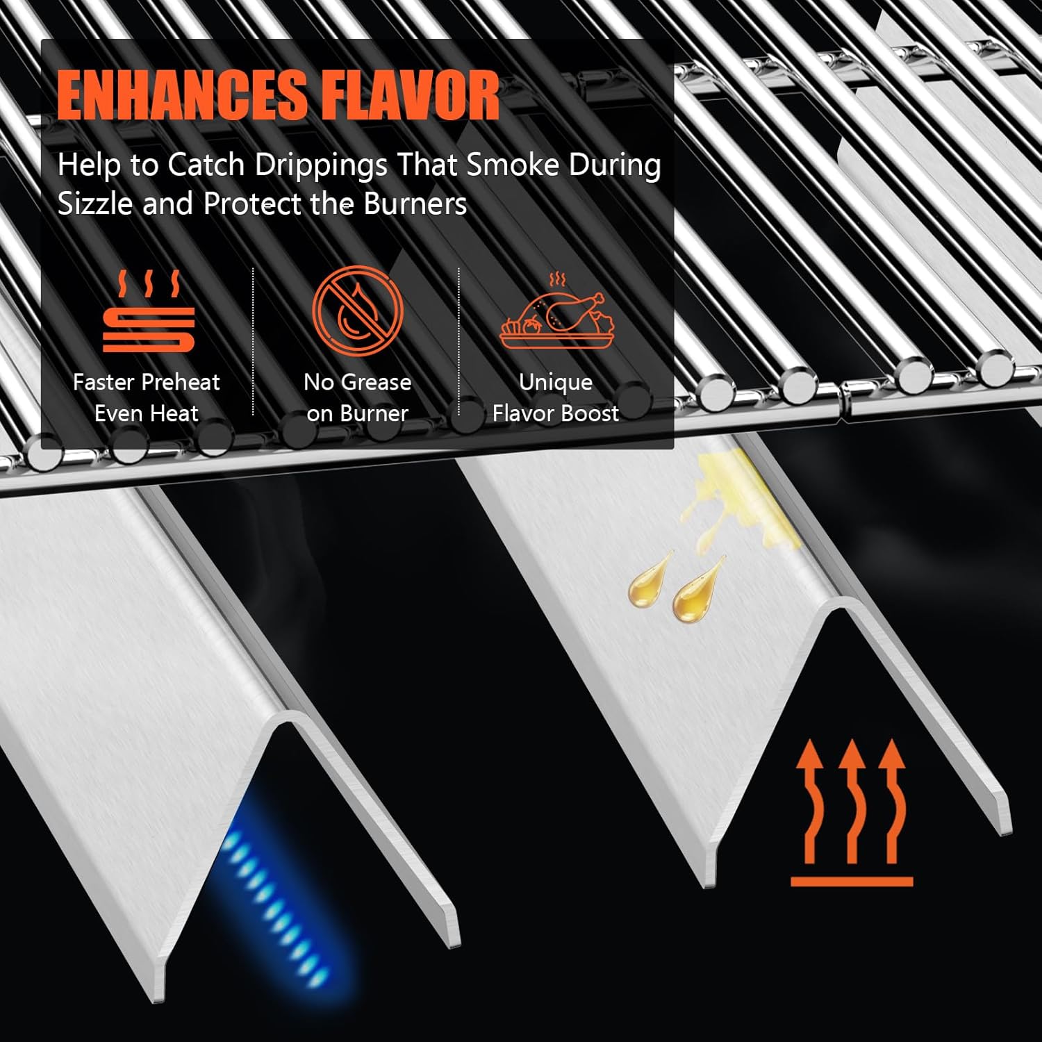 QuliMetal 15.3" Flavorizer Bars and Grill Grates for Weber Spirit E-310 and GS4 Spirit II 300 Series,Spirit 700,Genesis Silver/Gold B & C,Genesis Platinum B & C,Genesis 1000-3500