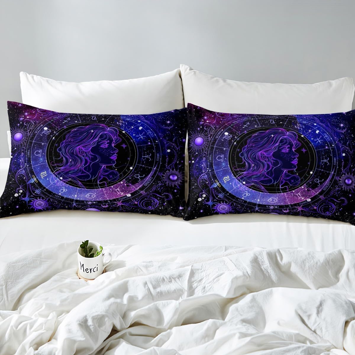 Feelyou Virgo Comforter Cover Set Queen Size Constellation Bedding Set for Boys Girls Children Horoscope Astrology Bedding Duvet Cover Set Room Decor Constellation Theme Bedspread Cover 3Pcs