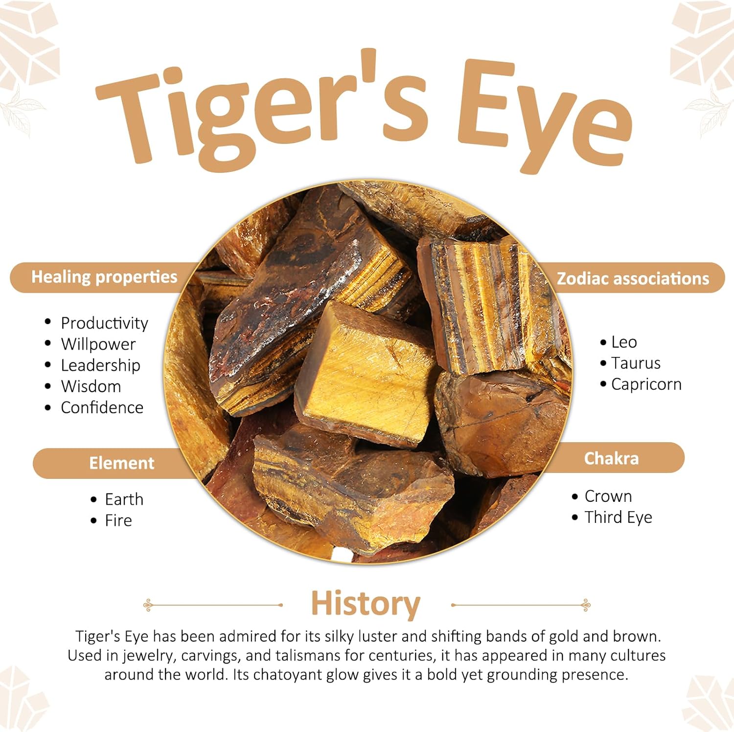 Amogeeli Tiger's Eye Stone Resin Brass Cabinet Decorative Knobs Locker Drawer Pull Handles Pack of 4