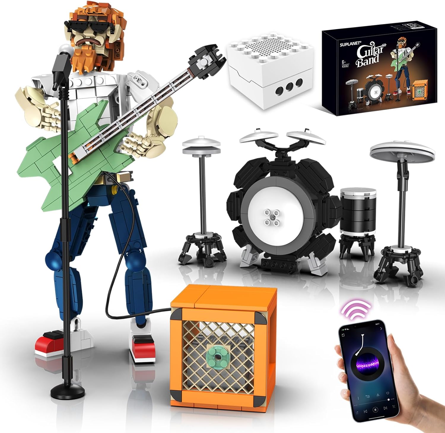 Rock Star Guitarist Building Sets for Adults with Bluetooth Speaker, Electric Guitar Singer Band Building Block Kit for Kids Music Fans, The Art Integration of Music and Technology (721 PCS)