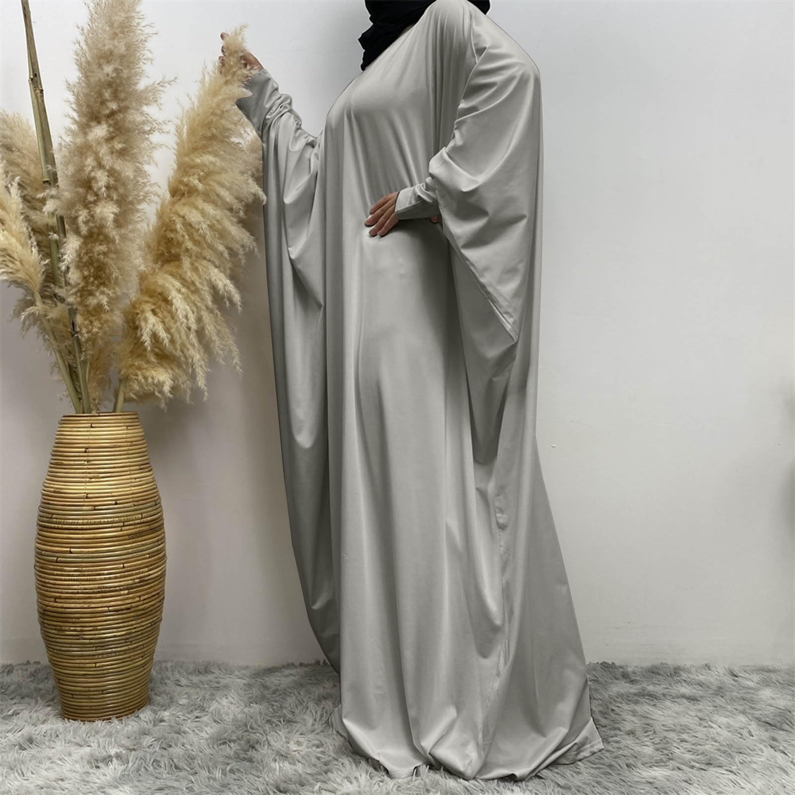 Générique Jilbab Femme Robe Longue à Capuche Integrée Manches Chauves Souris Unie Coupe Large Décontractée Tenue Modeste Complète Hijab Robe Abaya