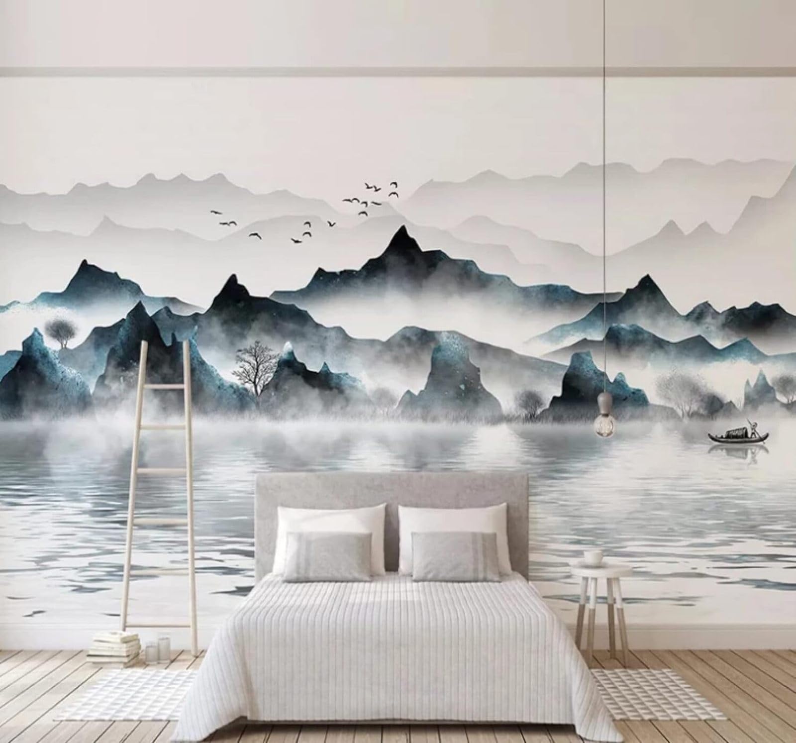 Xlming 430Cm×300Cm(B×H) Abstract Ink Landscape Birds In Flight Scenery 3D Wallpaper Luxury Silk Study Dining Feature Sofa Grey Bedroom Living Room Tv Decorative Wall-430Cm×300Cm