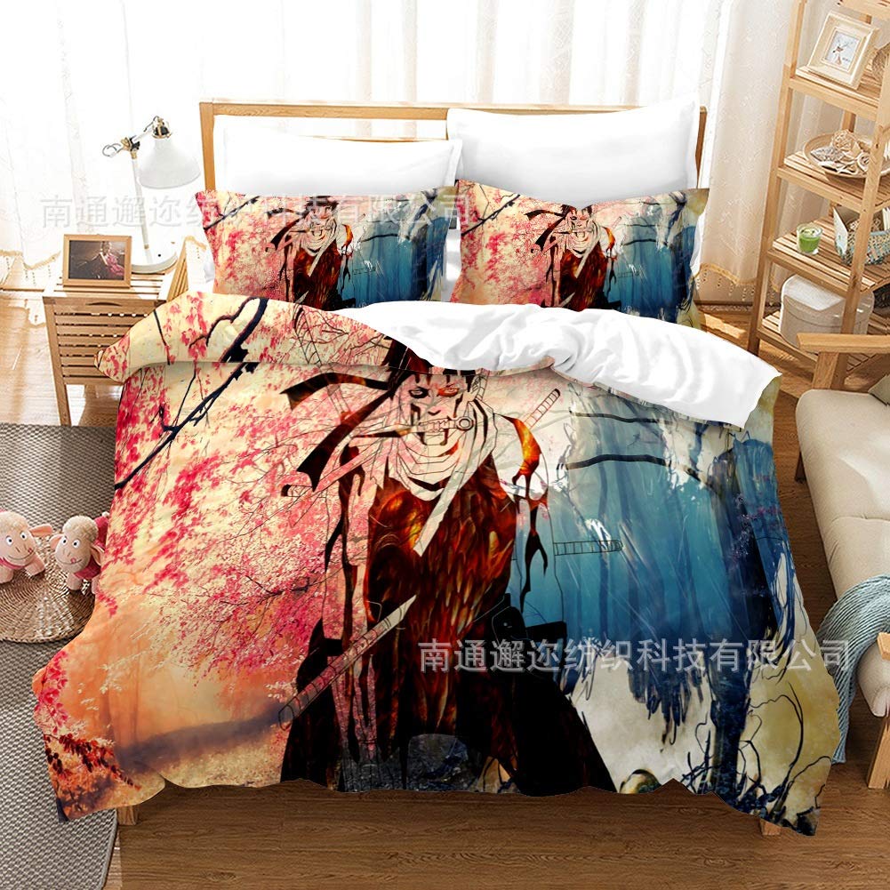 Zenghh 3 PCS Set Bedding Bag NARUTO - Momochi Zabuza Quilt Cover And Pillowslip Kit Japanese Ancient Style Seven-swords Ninja Of The Mist Figure Duvet Quilt Fitted Protector Shell Teen Gift