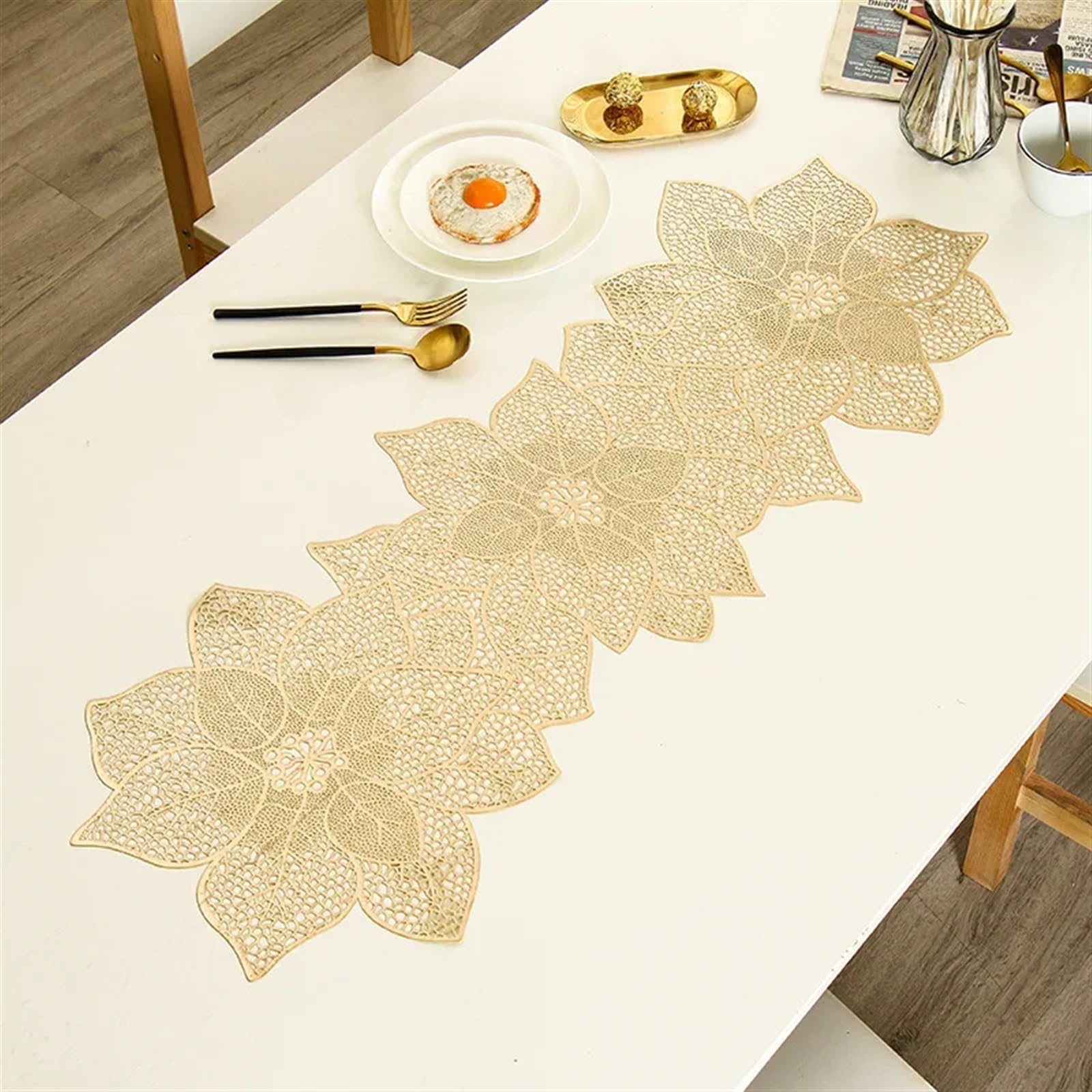 Chemin de table en PVC de luxe nordique creux bronze pour table raffinée de Noël ABC130