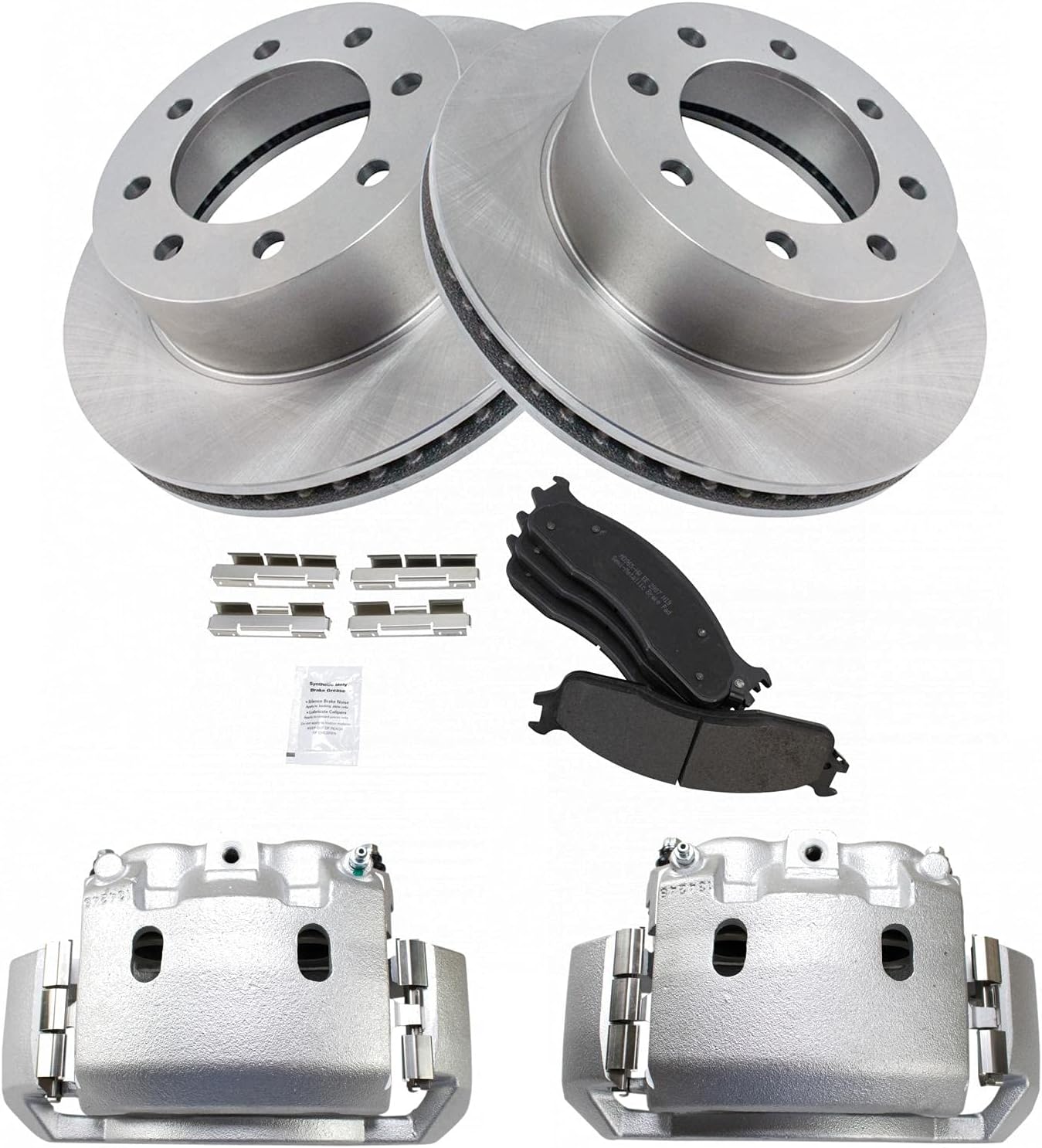 TRQ Front Brake Pad & Rotor Kit Brake Caliper Brake Pads Brake Rotor Semi-Metallic Vented Compatible with 2006-2008 Dodge Ram 1500 2003-2008 Ram 2500 Ram 3500