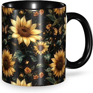 Sunflower Coffee Mug Novelty Ceramic Coffee Cup Gifts for Women Men Birthday Home Office Cafe Use Microwave Dishwasher Safe 11oz